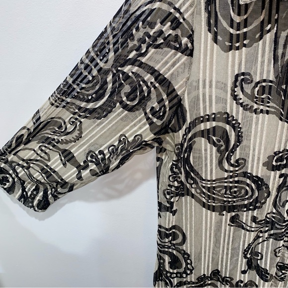 Chico's Sheer Black and Cream Paisley Button Down Top, Traveler’s Collection - Picture 3 of 5